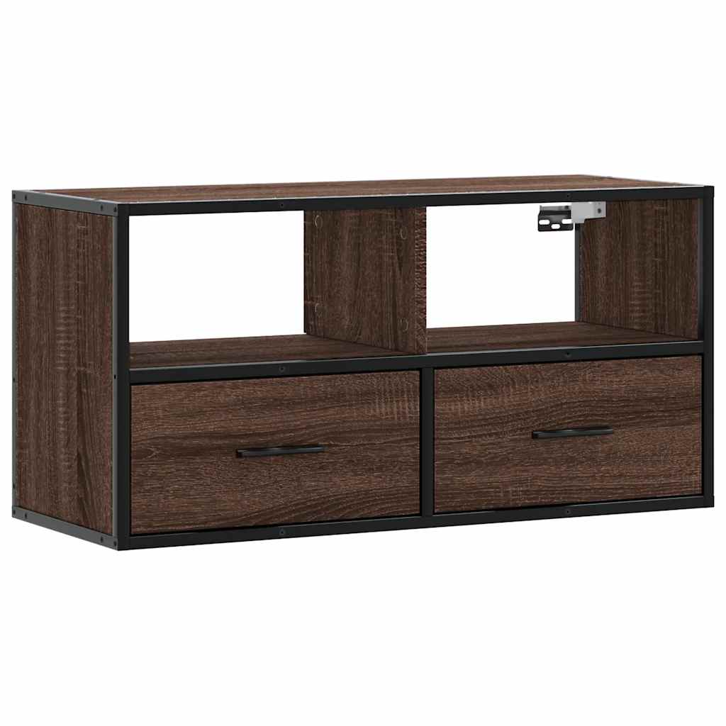 Tv-meubel 80x31x39,5 cm bewerkt hout metaal bruin eikenkleurig is nu te koop bij PeponiXL, paradijselijk wonen!