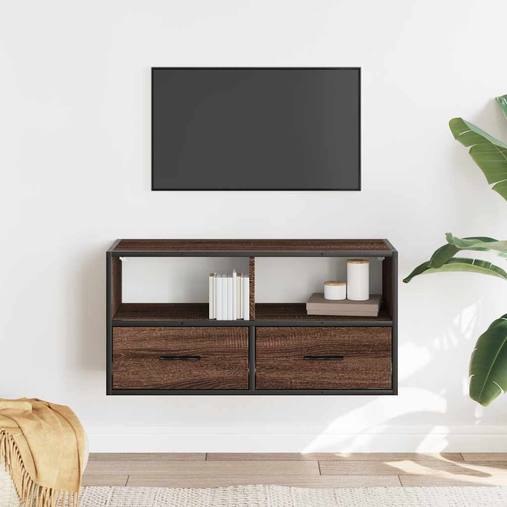 Tv-meubel 80x31x39,5 cm bewerkt hout metaal bruin eikenkleurig is nu te koop bij PeponiXL, paradijselijk wonen!