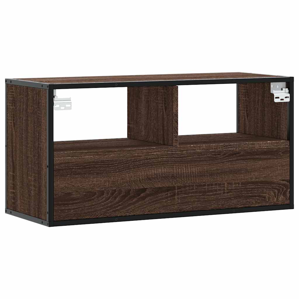 Tv-meubel 80x31x39,5 cm bewerkt hout metaal bruin eikenkleurig is nu te koop bij PeponiXL, paradijselijk wonen!