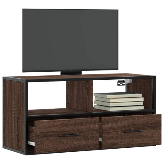 Tv-meubel 80x31x39,5 cm bewerkt hout metaal bruin eikenkleurig is nu te koop bij PeponiXL, paradijselijk wonen!