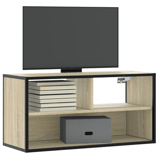 Tv-meubel 80x31x39,5 cm bewerkt hout metaal sonoma eikenkleurig is nu te koop bij PeponiXL, paradijselijk wonen!