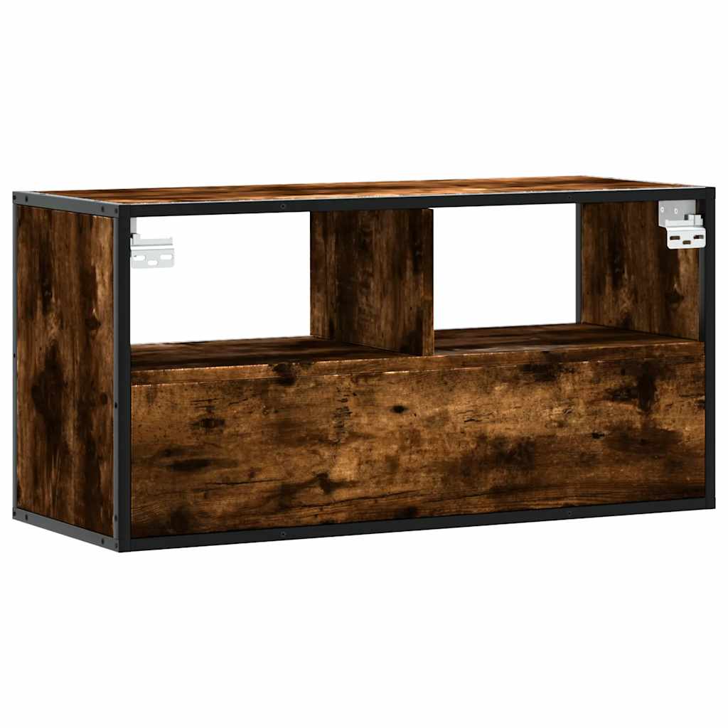 Tv-meubel 80x31x39,5cm bewerkt hout metaal gerookt eikenkleurig is nu te koop bij PeponiXL, paradijselijk wonen!
