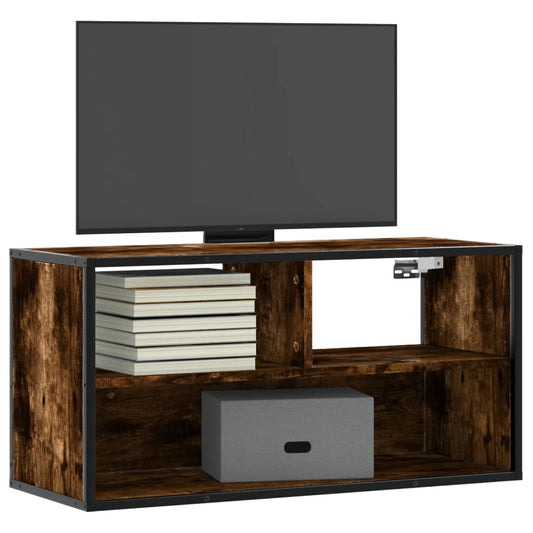 Tv-meubel 80x31x39,5cm bewerkt hout metaal gerookt eikenkleurig is nu te koop bij PeponiXL, paradijselijk wonen!