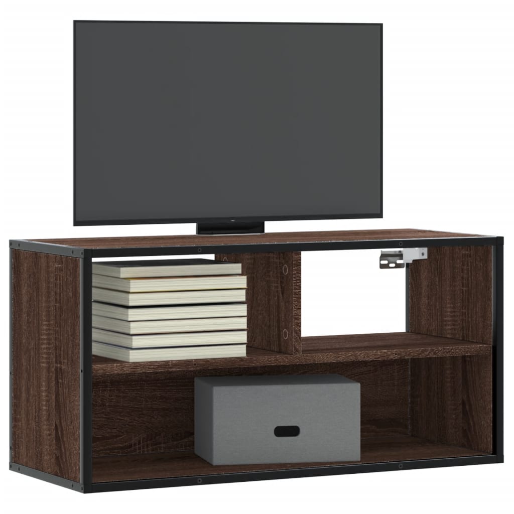 Tv-meubel 80x31x39,5 cm bewerkt hout metaal bruin eikenkleurig is nu te koop bij PeponiXL, paradijselijk wonen!