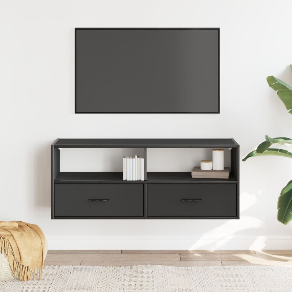 Tv-meubel 100x31x39,5 cm bewerkt hout en metaal zwart is nu te koop bij PeponiXL, paradijselijk wonen!