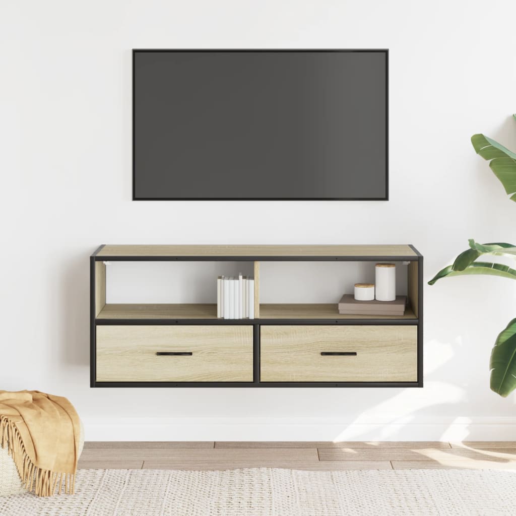 Tv-meubel 100x31x39,5cm bewerkt hout metaal sonoma eikenkleurig is nu te koop bij PeponiXL, paradijselijk wonen!