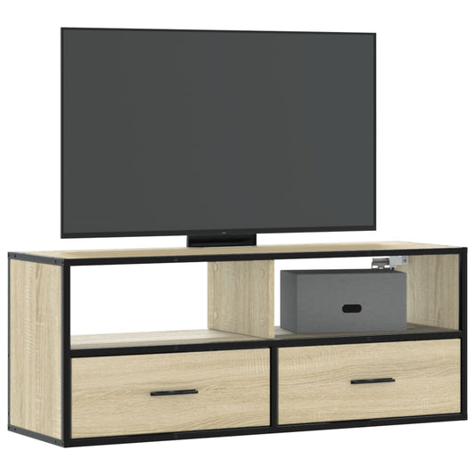 Tv-meubel 100x31x39,5cm bewerkt hout metaal sonoma eikenkleurig is nu te koop bij PeponiXL, paradijselijk wonen!