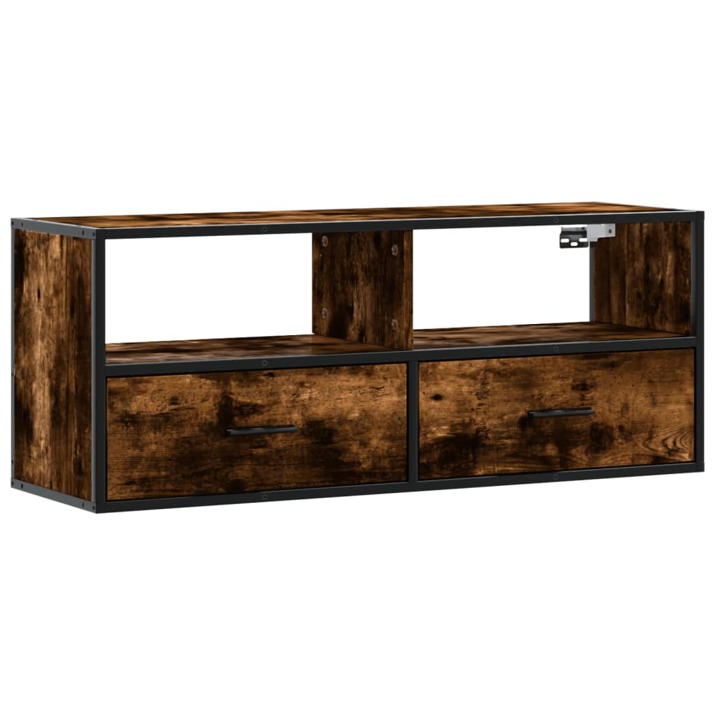 Tv-meubel 100x31x39,5 cm bewerkt hout metaal gerookt eikenkleur is nu te koop bij PeponiXL, paradijselijk wonen!