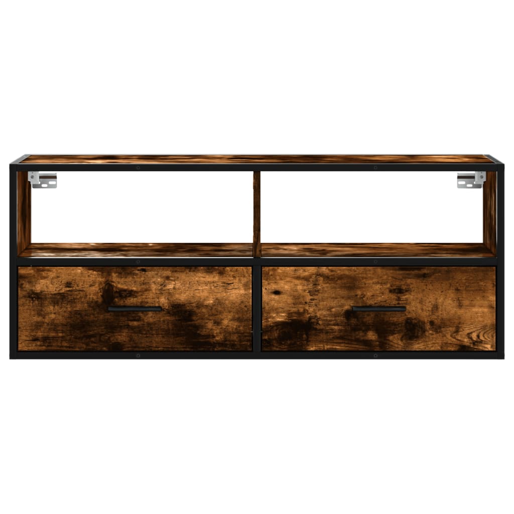 Tv-meubel 100x31x39,5 cm bewerkt hout metaal gerookt eikenkleur is nu te koop bij PeponiXL, paradijselijk wonen!