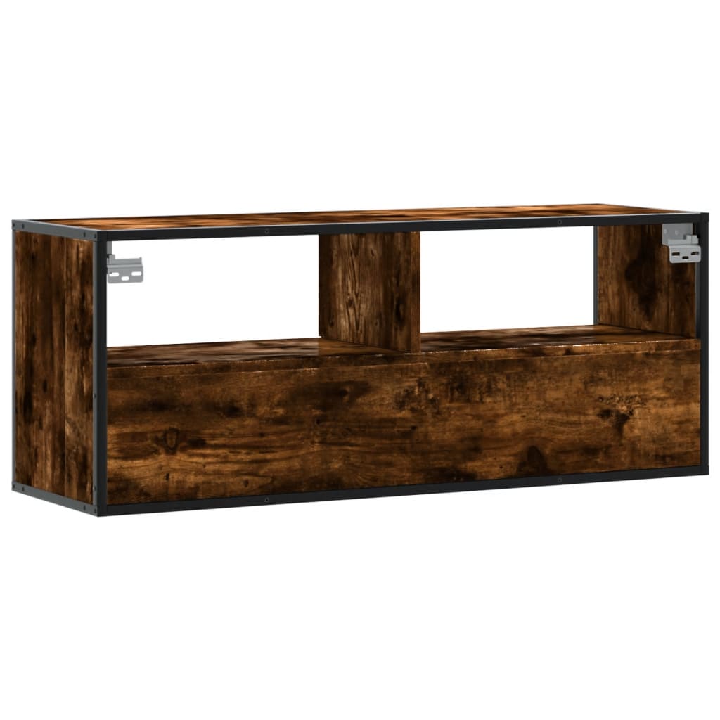 Tv-meubel 100x31x39,5 cm bewerkt hout metaal gerookt eikenkleur is nu te koop bij PeponiXL, paradijselijk wonen!