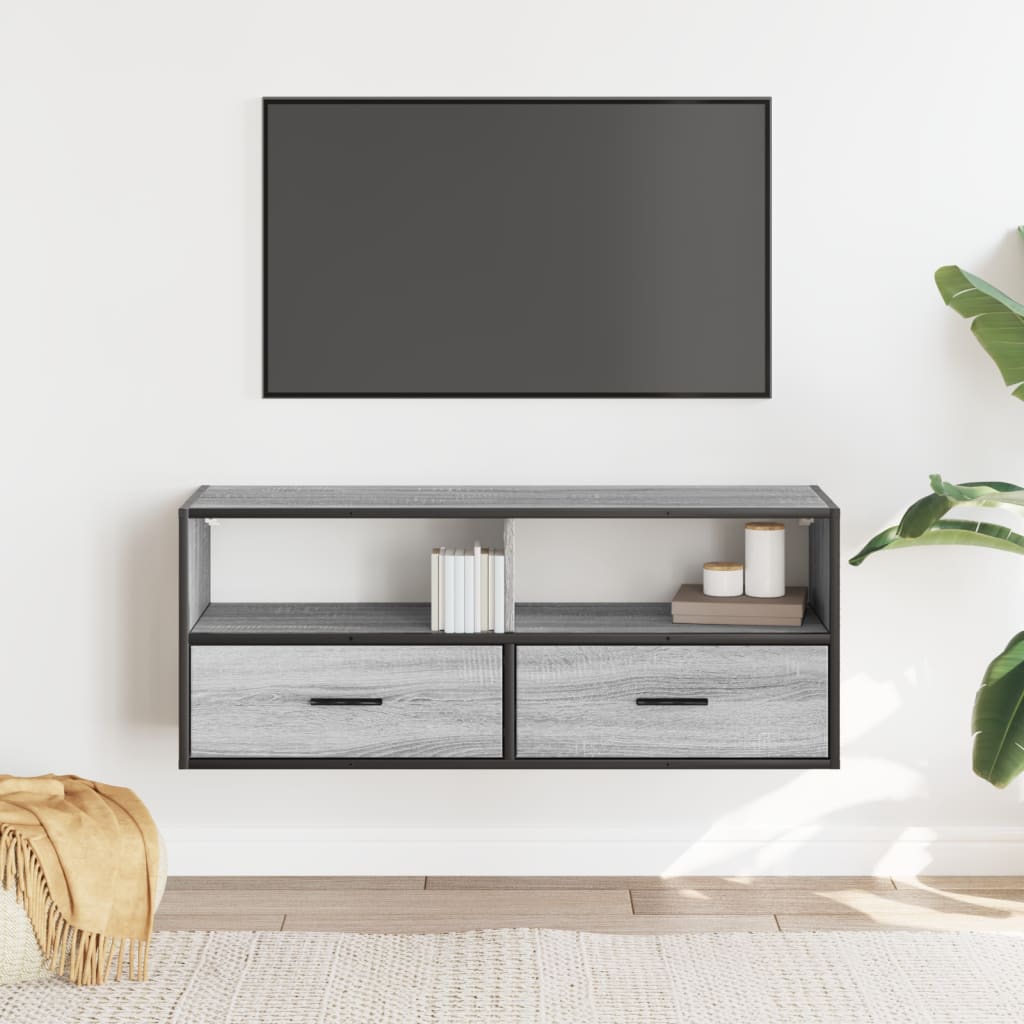 Tv-meubel 100x31x39,5 cm bewerkt hout metaal grijs sonoma eiken is nu te koop bij PeponiXL, paradijselijk wonen!