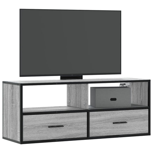 Tv-meubel 100x31x39,5 cm bewerkt hout metaal grijs sonoma eiken is nu te koop bij PeponiXL, paradijselijk wonen!