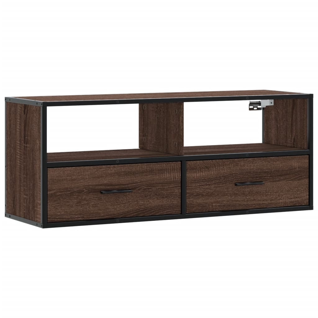 Tv-meubel 100x31x39,5 cm bewerkt hout metaal bruin eikenkleurig is nu te koop bij PeponiXL, paradijselijk wonen!