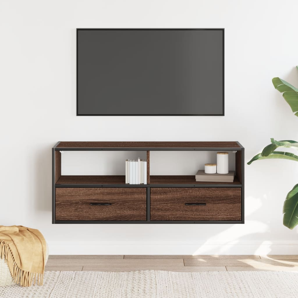 Tv-meubel 100x31x39,5 cm bewerkt hout metaal bruin eikenkleurig is nu te koop bij PeponiXL, paradijselijk wonen!
