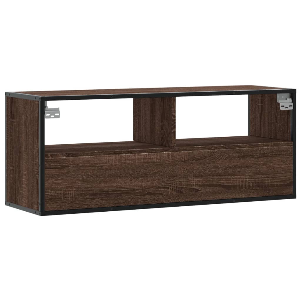Tv-meubel 100x31x39,5 cm bewerkt hout metaal bruin eikenkleurig is nu te koop bij PeponiXL, paradijselijk wonen!