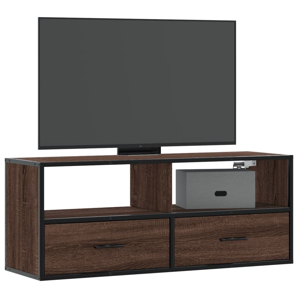 Tv-meubel 100x31x39,5 cm bewerkt hout metaal bruin eikenkleurig is nu te koop bij PeponiXL, paradijselijk wonen!