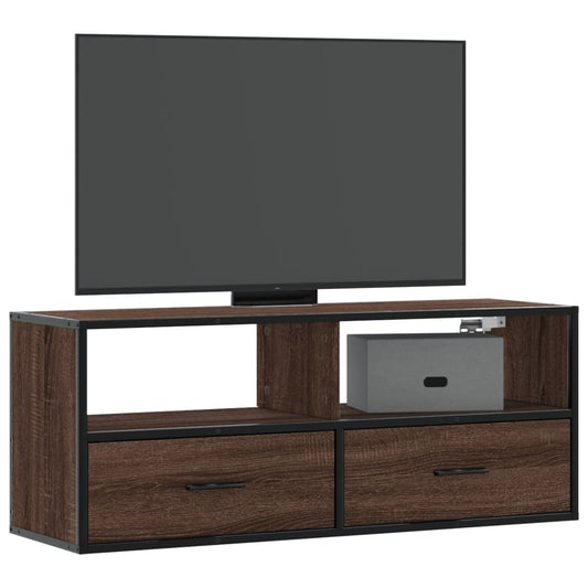 Tv-meubel 100x31x39,5 cm bewerkt hout metaal bruin eikenkleurig is nu te koop bij PeponiXL, paradijselijk wonen!