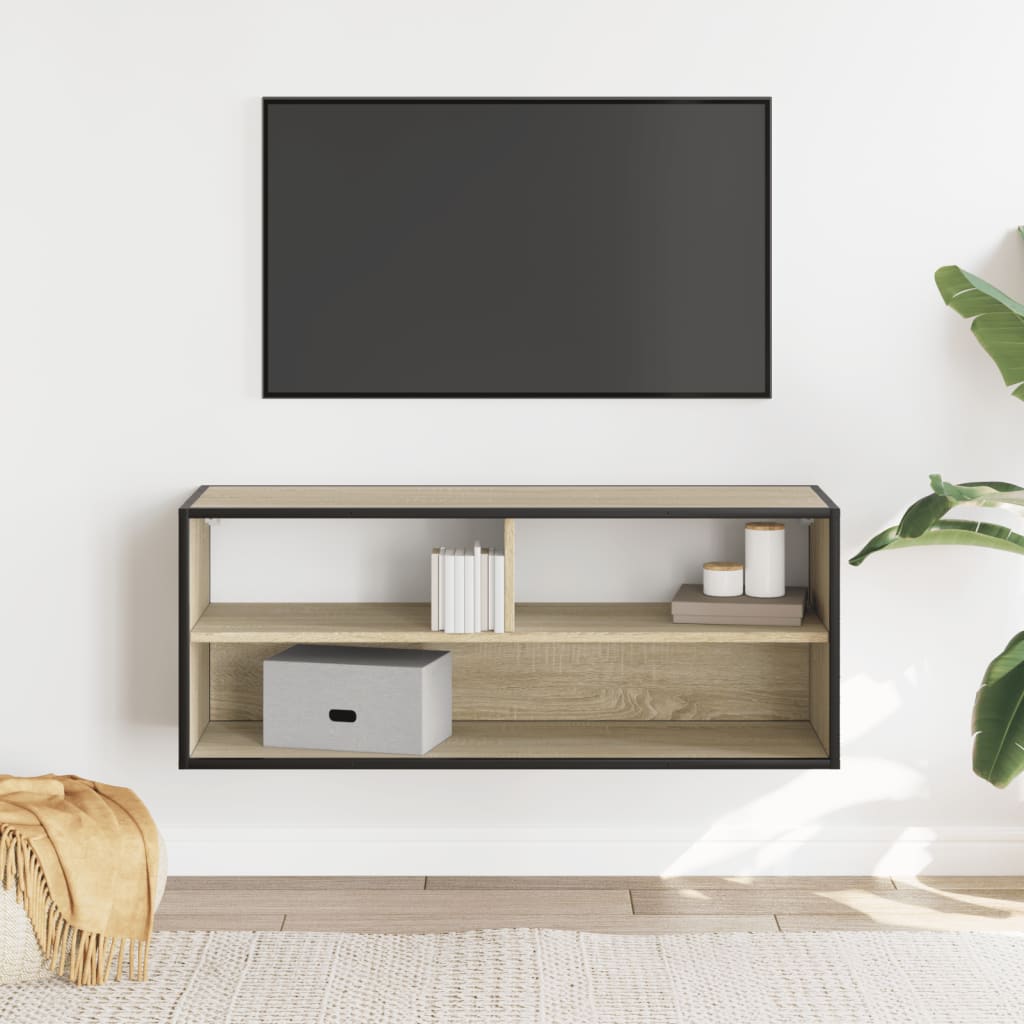 Tv-meubel 100x31x39,5cm bewerkt hout metaal sonoma eikenkleurig is nu te koop bij PeponiXL, paradijselijk wonen!