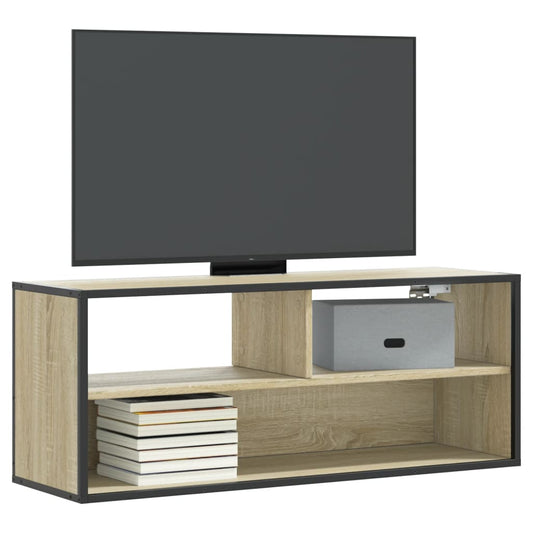 Tv-meubel 100x31x39,5cm bewerkt hout metaal sonoma eikenkleurig is nu te koop bij PeponiXL, paradijselijk wonen!