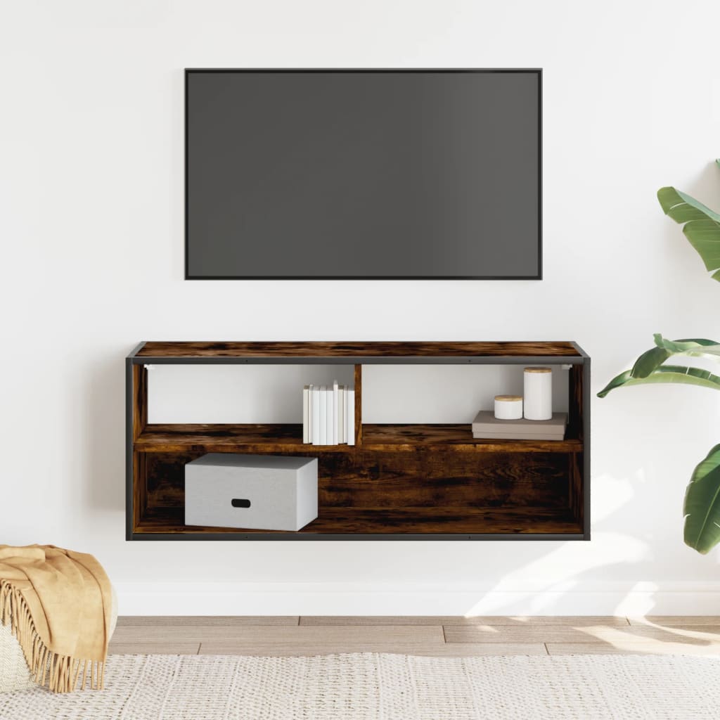 Tv-meubel 100x31x39,5 cm bewerkt hout metaal gerookt eikenkleur is nu te koop bij PeponiXL, paradijselijk wonen!