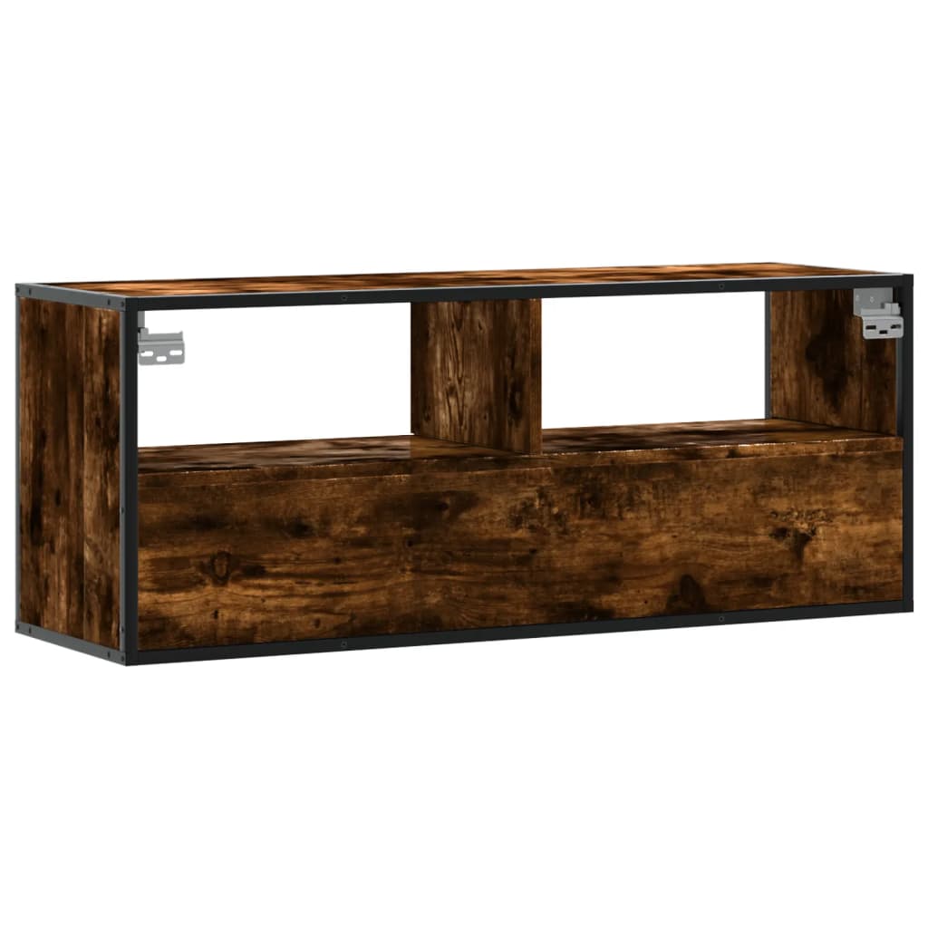 Tv-meubel 100x31x39,5 cm bewerkt hout metaal gerookt eikenkleur is nu te koop bij PeponiXL, paradijselijk wonen!