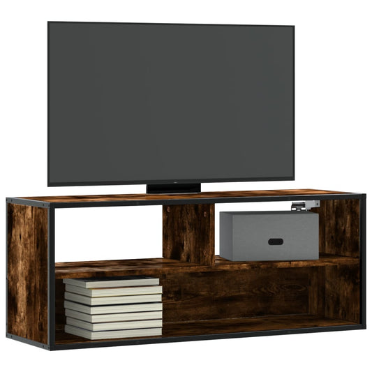 Tv-meubel 100x31x39,5 cm bewerkt hout metaal gerookt eikenkleur is nu te koop bij PeponiXL, paradijselijk wonen!
