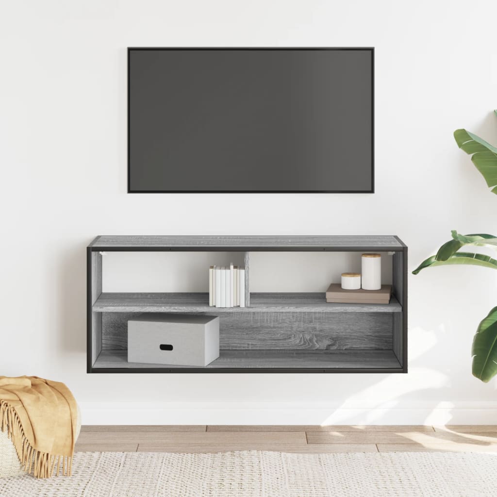 Tv-meubel 100x31x39,5 cm bewerkt hout metaal grijs sonoma eiken is nu te koop bij PeponiXL, paradijselijk wonen!