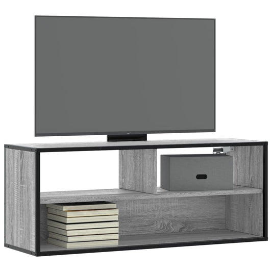 Tv-meubel 100x31x39,5 cm bewerkt hout metaal grijs sonoma eiken is nu te koop bij PeponiXL, paradijselijk wonen!