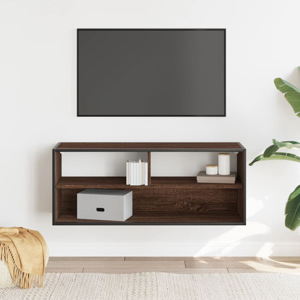 Tv-meubel 100x31x39,5 cm bewerkt hout metaal bruin eikenkleurig is nu te koop bij PeponiXL, paradijselijk wonen!