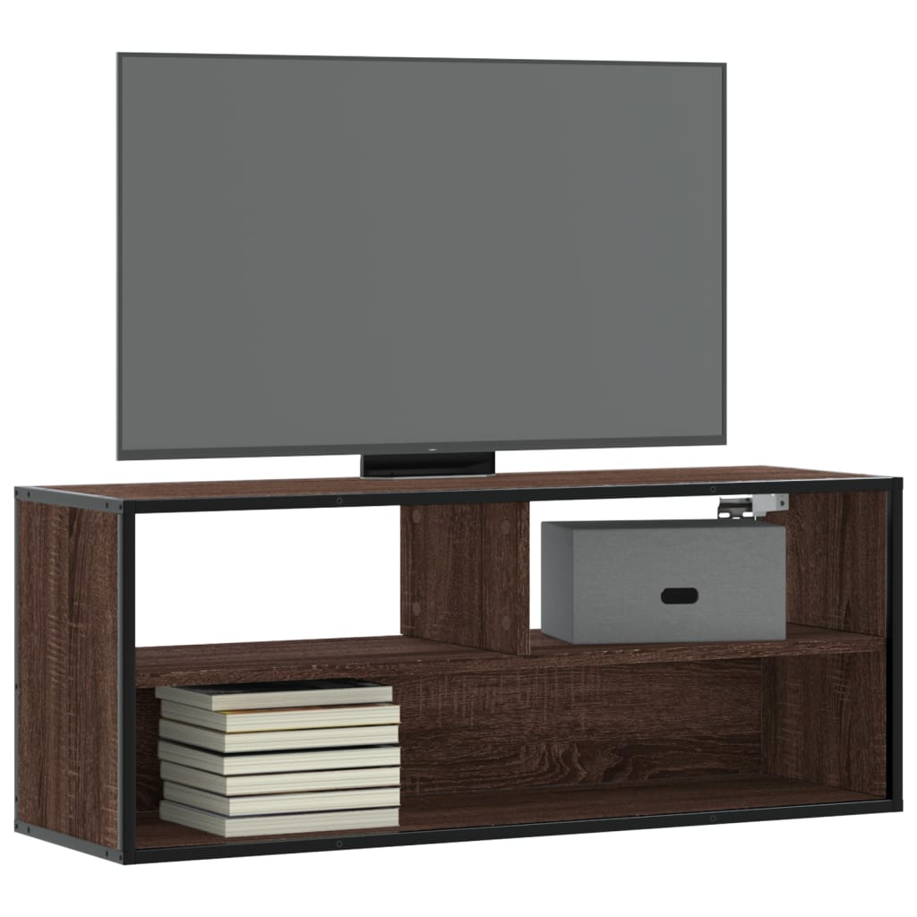 Tv-meubel 100x31x39,5 cm bewerkt hout metaal bruin eikenkleurig is nu te koop bij PeponiXL, paradijselijk wonen!