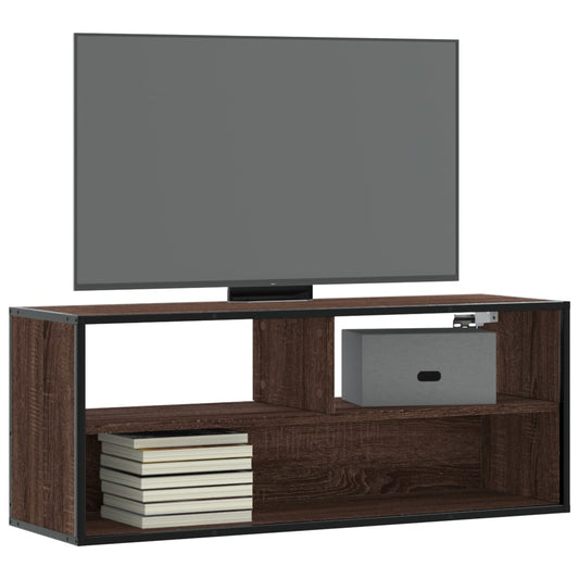 Tv-meubel 100x31x39,5 cm bewerkt hout metaal bruin eikenkleurig is nu te koop bij PeponiXL, paradijselijk wonen!