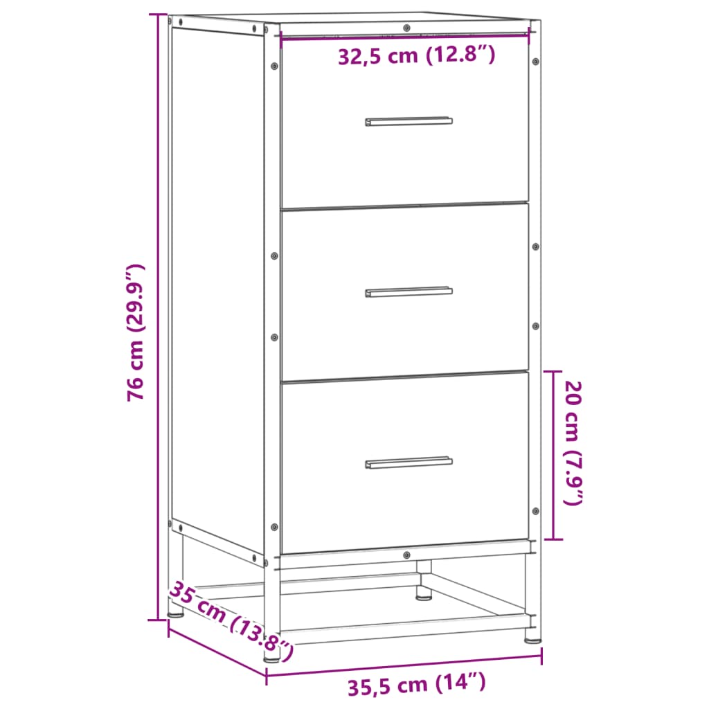 Dressoir 35,5x35x76 cm bewerkt hout en metaal sonoma eikenkleur is nu te koop bij PeponiXL, paradijselijk wonen!