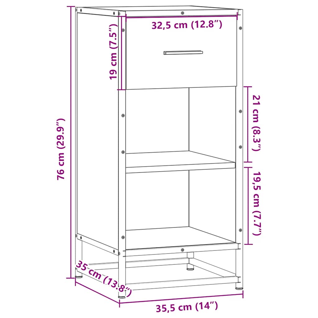 Dressoir 35,5x35x76 cm bewerkt hout en metaal sonoma eikenkleur is nu te koop bij PeponiXL, paradijselijk wonen!