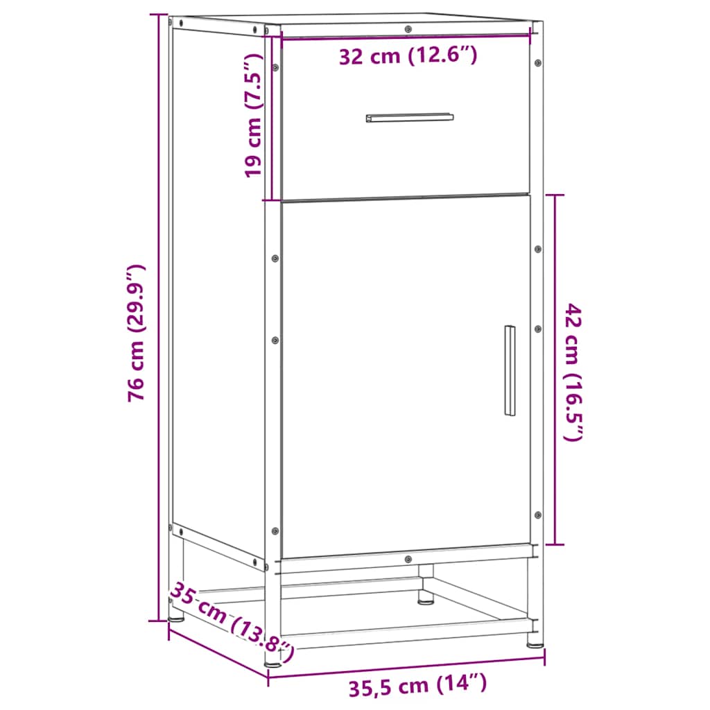 Dressoir 35,5x35x76 cm bewerkt hout en metaal bruin eikenkleur is nu te koop bij PeponiXL, paradijselijk wonen!