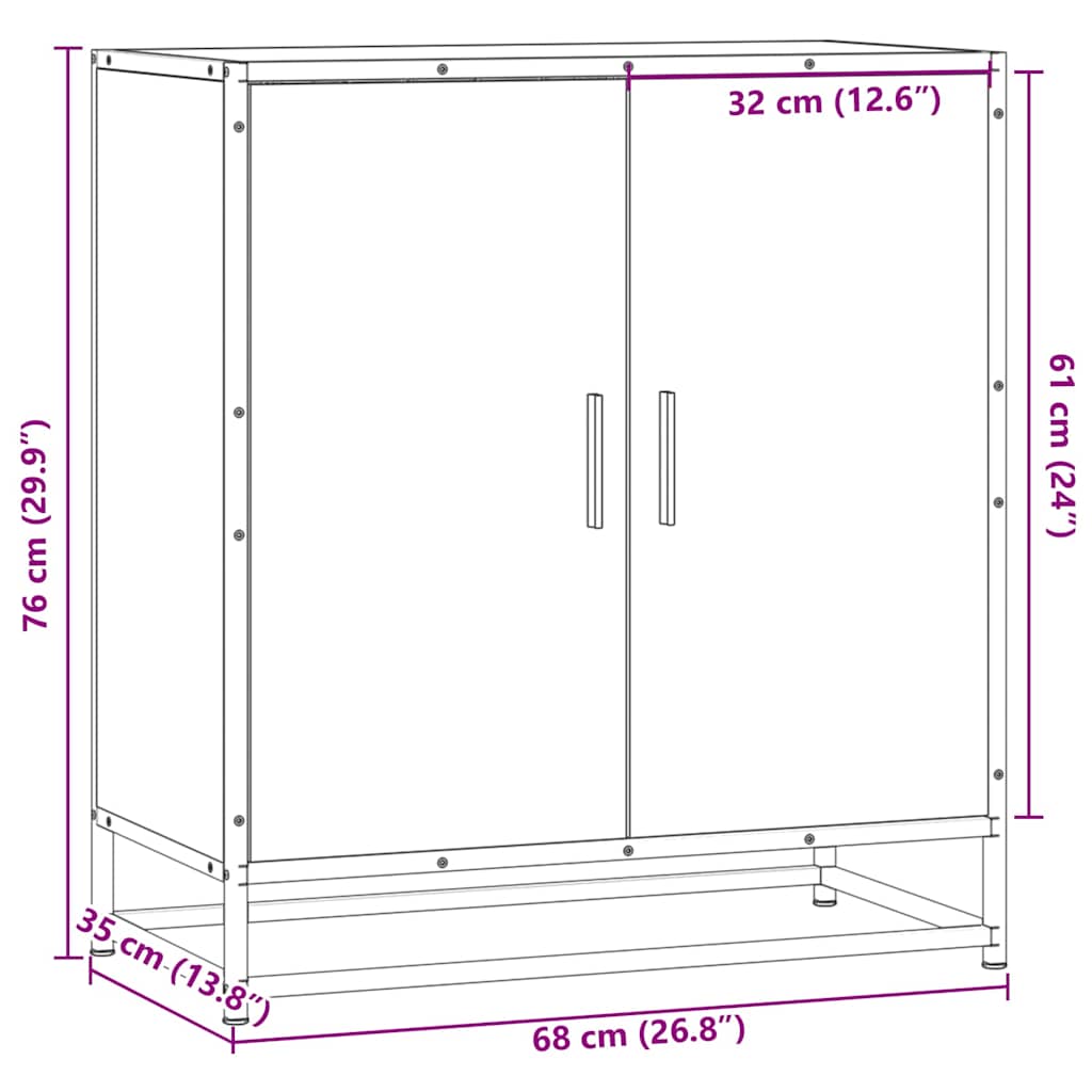 Dressoir 68x35x76 cm bewerkt hout en metaal bruin eikenkleur is nu te koop bij PeponiXL, paradijselijk wonen!