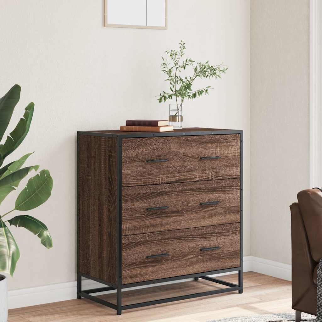 Dressoir 68x35x76 cm bewerkt hout en metaal bruin eikenkleur is nu te koop bij PeponiXL, paradijselijk wonen!