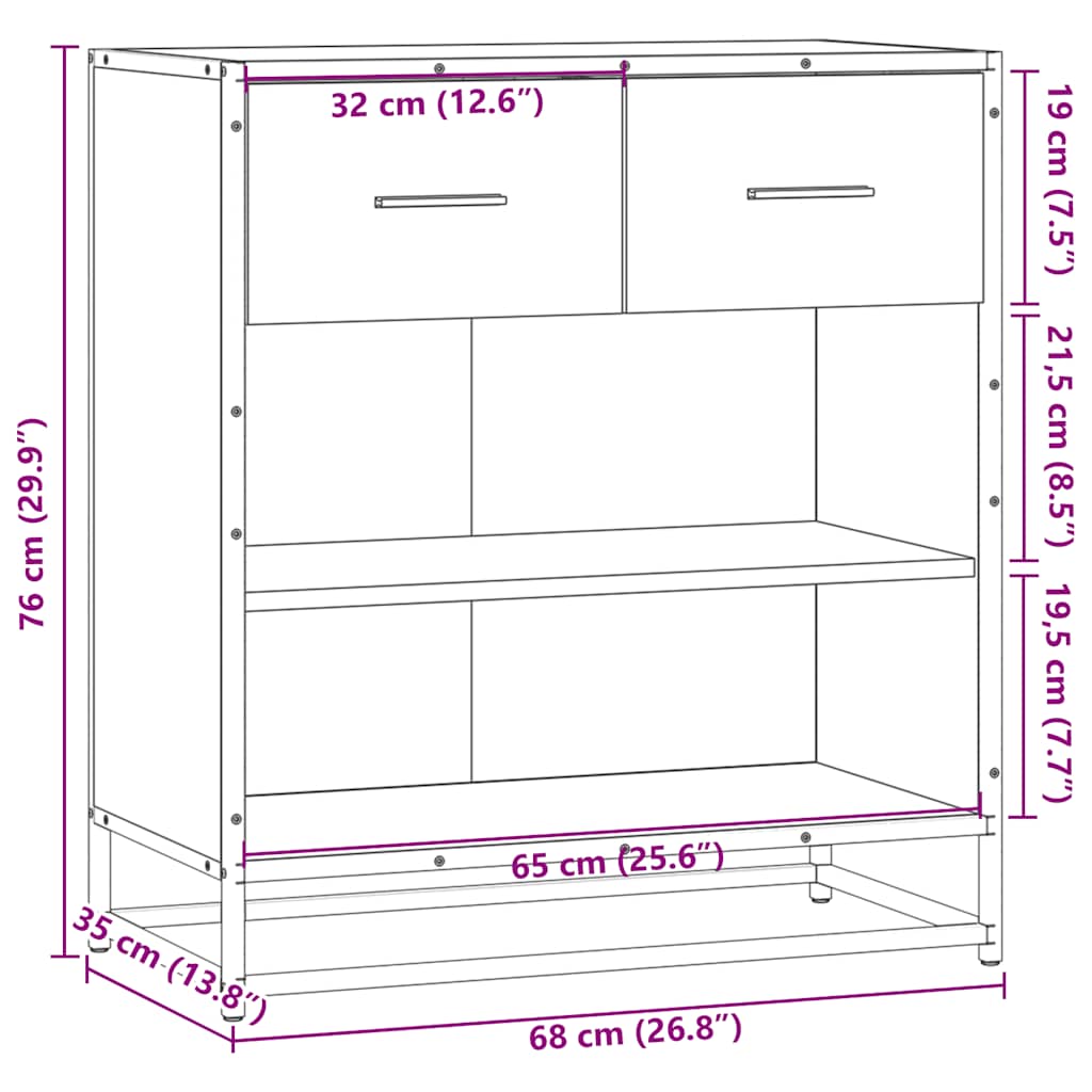 Dressoir 68x35x76 cm bewerkt hout sonoma eikenkleurig is nu te koop bij PeponiXL, paradijselijk wonen!