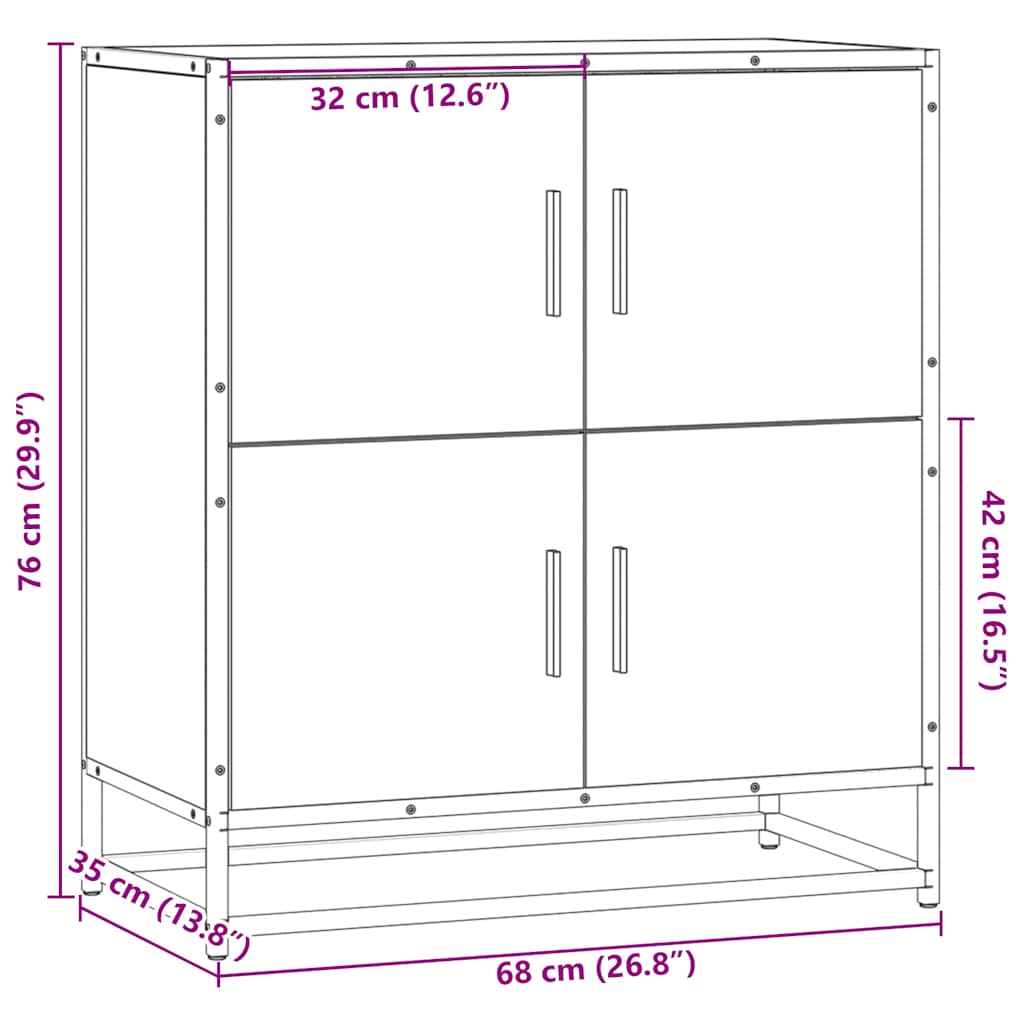 Dressoir 68x35x76 cm bewerkt hout grijs sonoma eikenkleurig is nu te koop bij PeponiXL, paradijselijk wonen!