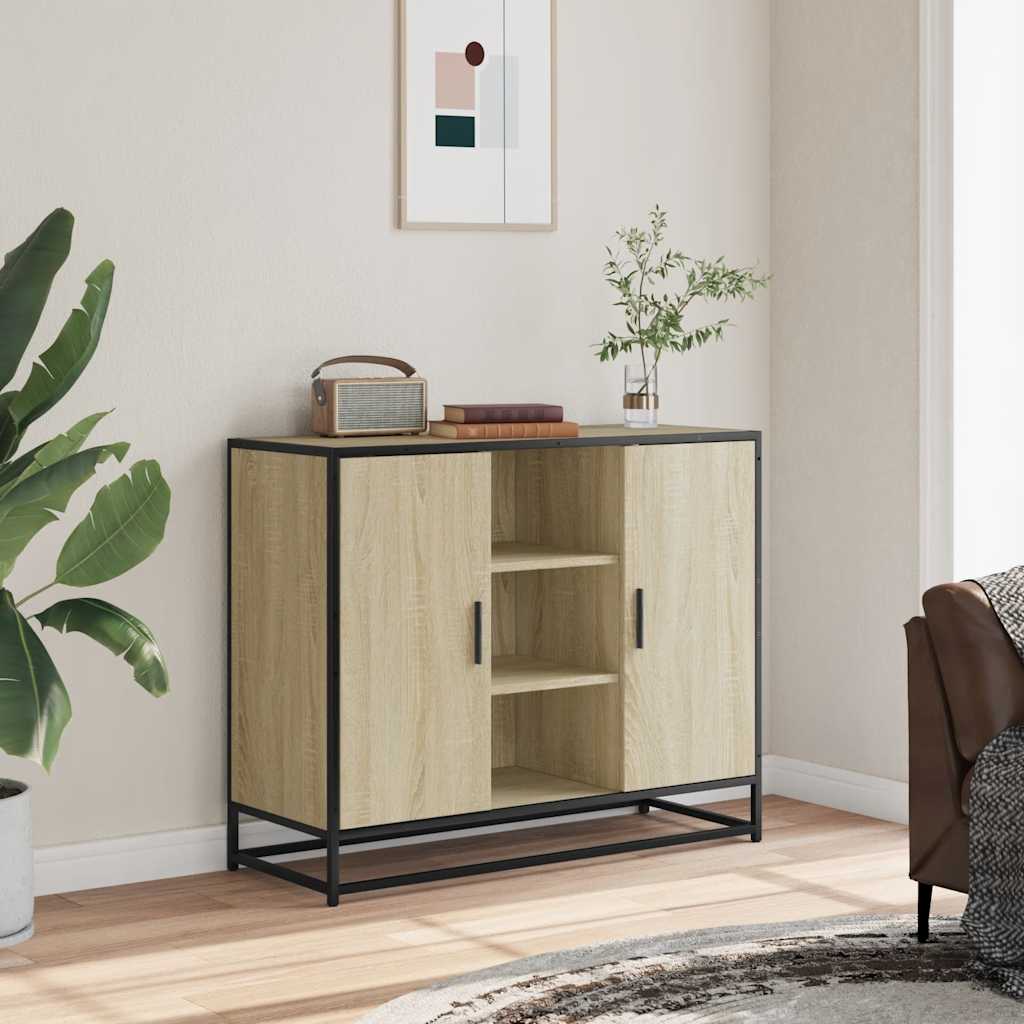 Dressoir 92x35x76 cm bewerkt hout sonoma eikenkleurig is nu te koop bij PeponiXL, paradijselijk wonen!