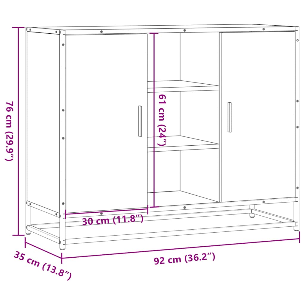 Dressoir 92x35x76 cm bewerkt hout bruin eikenkleurig is nu te koop bij PeponiXL, paradijselijk wonen!