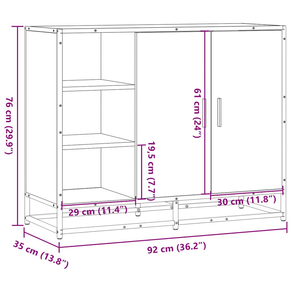 Dressoir 92x35x76 cm bewerkt hout gerookt eikenkleurig is nu te koop bij PeponiXL, paradijselijk wonen!