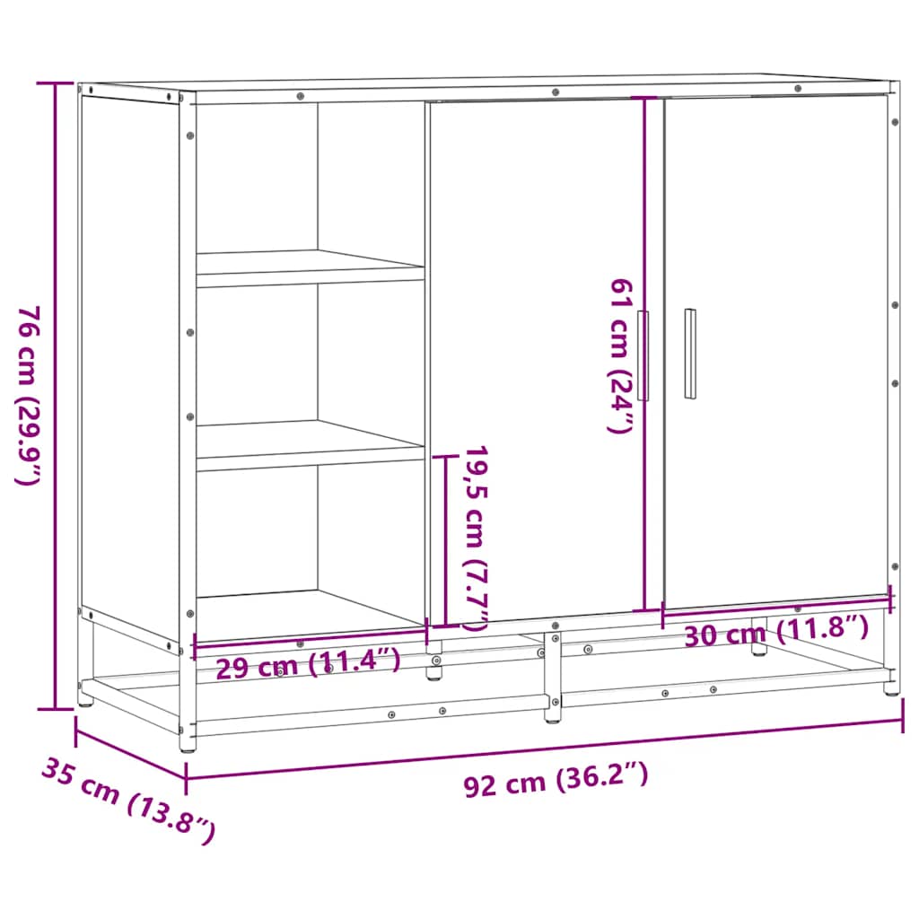 Dressoir 92x35x76 cm bewerkt hout bruin eikenkleurig is nu te koop bij PeponiXL, paradijselijk wonen!