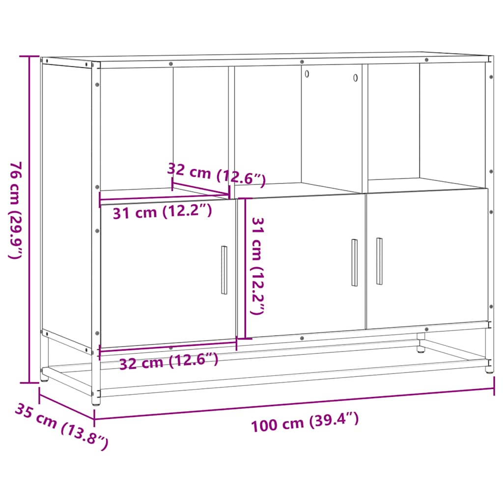 Dressoir 100x35x76 cm bewerkt hout grijs sonoma eikenkleurig is nu te koop bij PeponiXL, paradijselijk wonen!