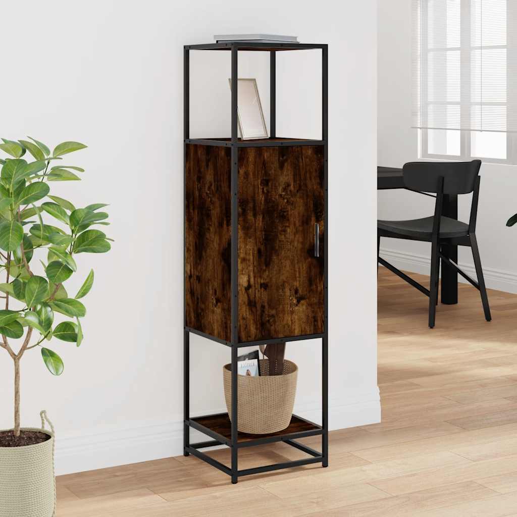 Hoge kast 35,5x35x139 cm bewerkt hout en metaal gerookt eiken is nu te koop bij PeponiXL, paradijselijk wonen!