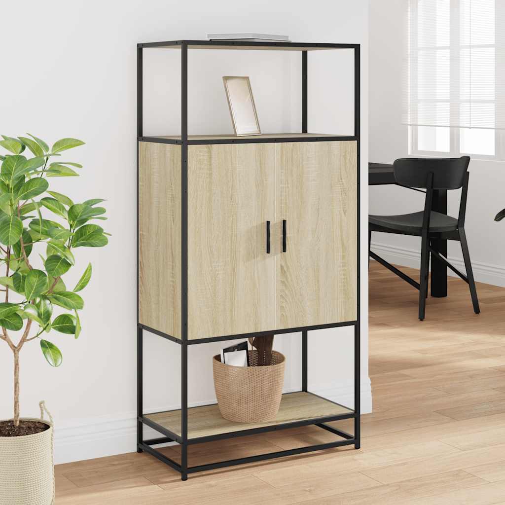 Hoge kast 68x35x139 cm bewerkt hout en metaal sonoma eikenkleur is nu te koop bij PeponiXL, paradijselijk wonen!
