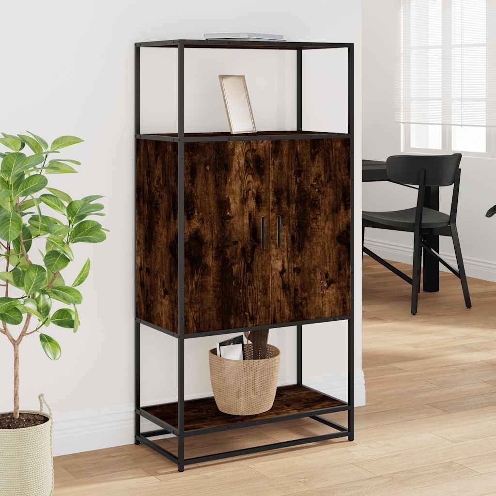 Hoge kast 68x35x139cm bewerkt hout en metaal gerookt eikenkleur is nu te koop bij PeponiXL, paradijselijk wonen!