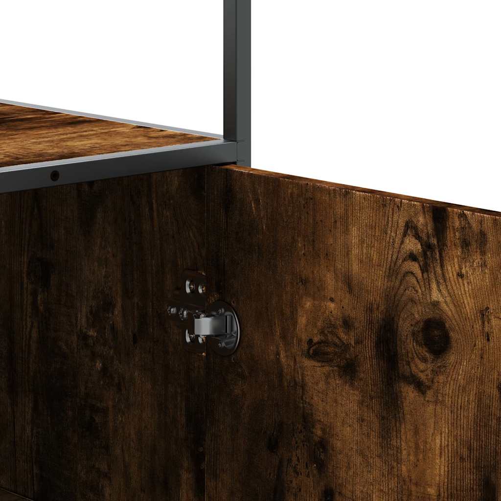Hoge kast 68x35x139cm bewerkt hout en metaal gerookt eikenkleur is nu te koop bij PeponiXL, paradijselijk wonen!