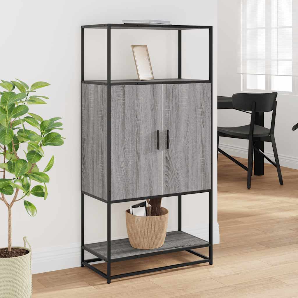 Hoge kast 68x35x139cm bewerkt hout en metaal grijs sonoma eiken is nu te koop bij PeponiXL, paradijselijk wonen!