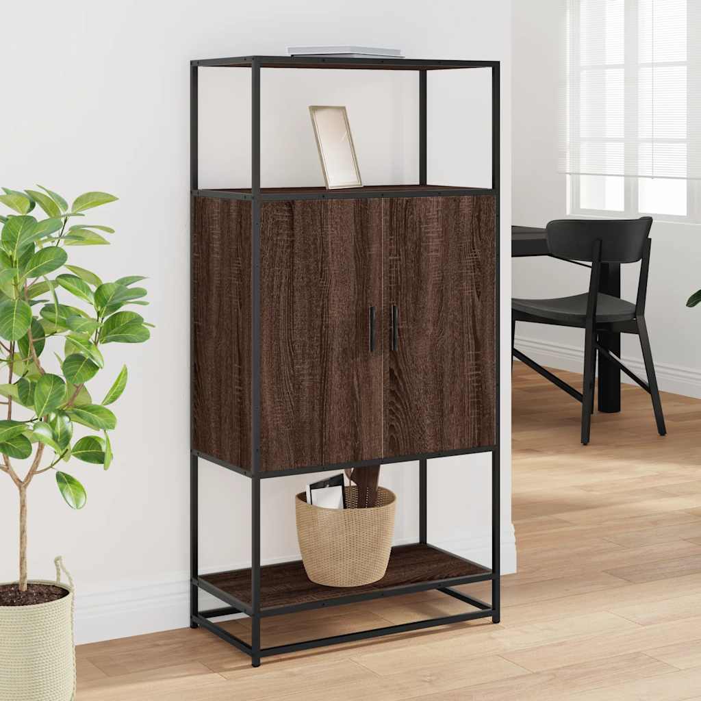 Hoge kast 68x35x139 cm bewerkt hout en metaal bruin eikenkleur is nu te koop bij PeponiXL, paradijselijk wonen!