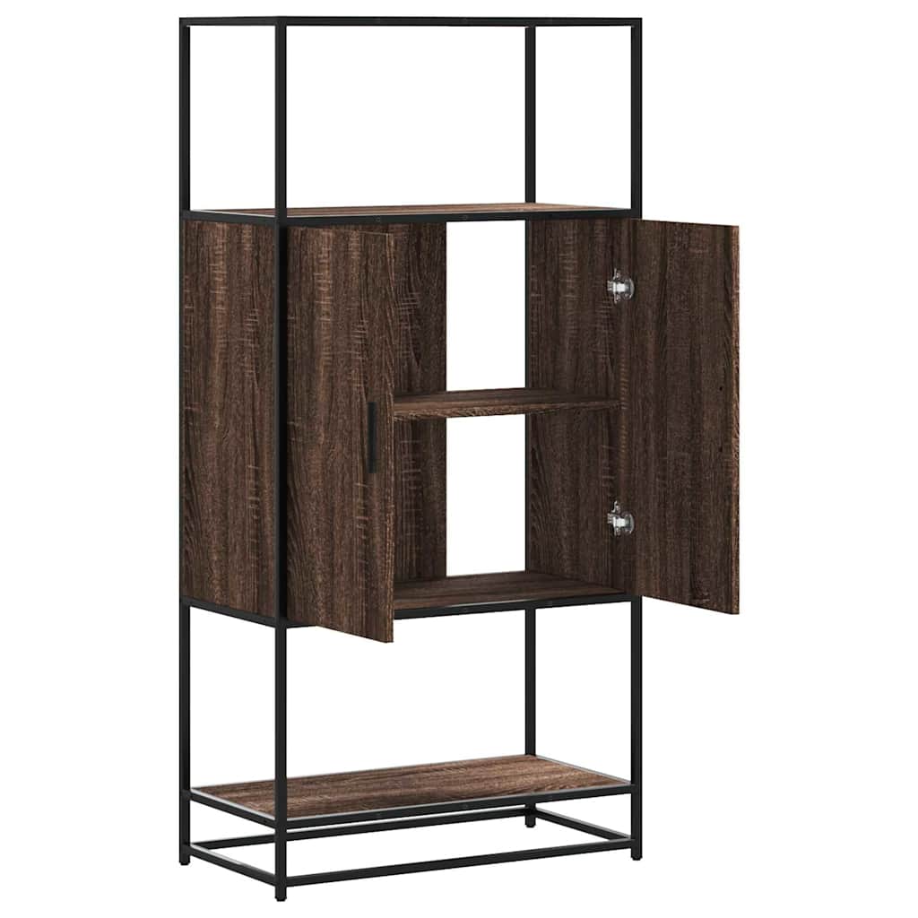Hoge kast 68x35x139 cm bewerkt hout en metaal bruin eikenkleur is nu te koop bij PeponiXL, paradijselijk wonen!